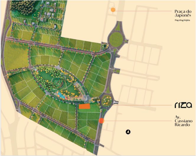 Mapa ilustrativo de implantação territorial do Parque Una, referente à proposta Centralidade do Aquarius de 2019