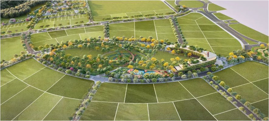 Perspectiva do Parque Central do Parque Una com paisagismo e nova configuração urbana proposta — imagem ilustrativa